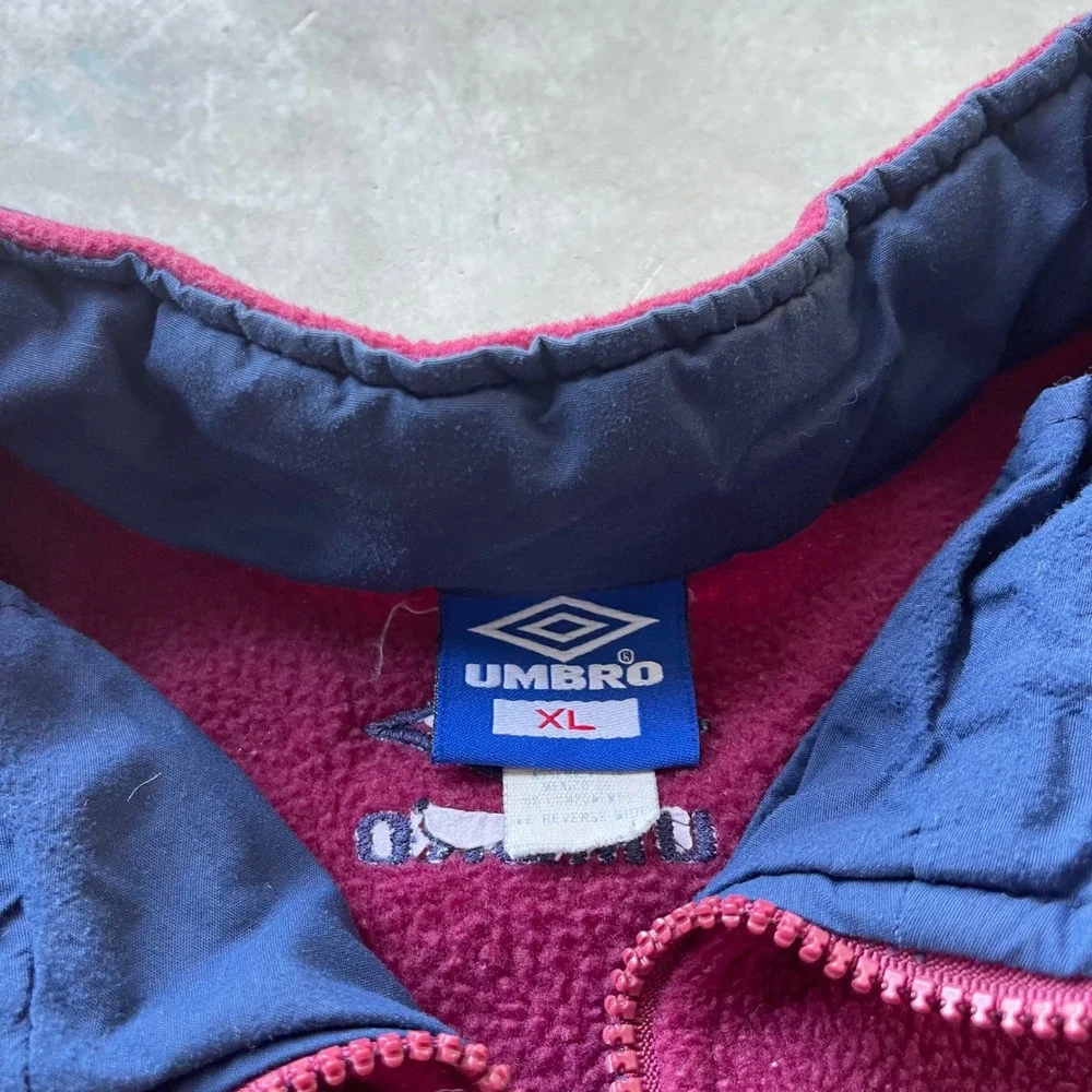 Vintage Umbro Quarter Zip Fleece Pullover Colorblock Burgundy Navy XL Mens